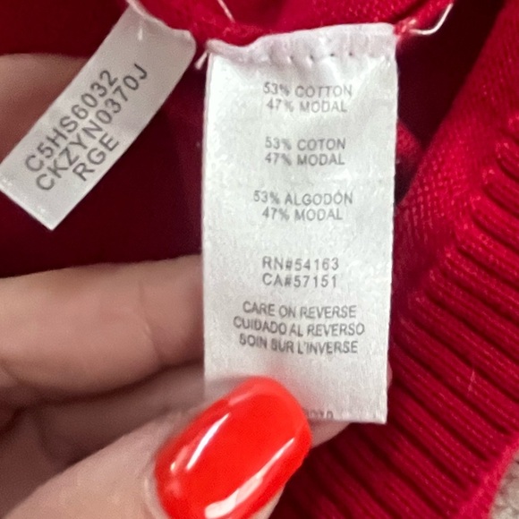 Calvin Klein Red Knit Lightweight Sweater with Sparkle Accents Women’s XL - Picture 12 of 16